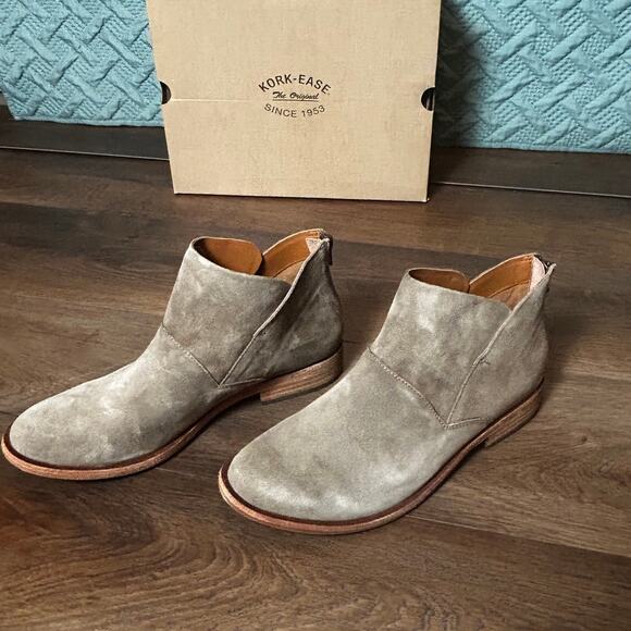 KORK EASE Pewter Women's Zip Back Ankle High Boots Leather Upper NEW in Box - Picture 5 of 12